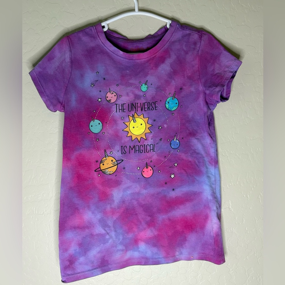 Girls Purple Tie-Dye Kids T-Shirt with Planet Print